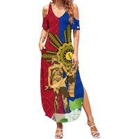Philippines Lapu Lapu King Jasmine Flowers Summer Maxi Dress Filipino Sun Tattoo LT03 Women Red - Polynesian Pride