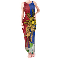 Philippines Lapu Lapu King Jasmine Flowers Tank Maxi Dress Filipino Sun Tattoo LT03 Women Red - Polynesian Pride