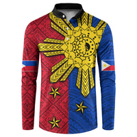 Philippines Sun Batok Tattoo Button Sweatshirt Polynesian and Yakan Pattern