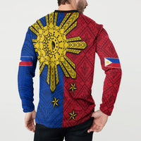Philippines Sun Batok Tattoo Button Sweatshirt Polynesian and Yakan Pattern