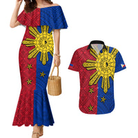 Philippines Sun Batok Tattoo Couples Matching Mermaid Dress and Hawaiian Shirt Polynesian and Yakan Pattern LT03 Red - Polynesian Pride