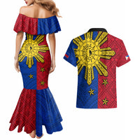 Philippines Sun Batok Tattoo Couples Matching Mermaid Dress and Hawaiian Shirt Polynesian and Yakan Pattern LT03 - Polynesian Pride