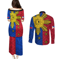 Philippines Sun Batok Tattoo Couples Matching Puletasi and Long Sleeve Button Shirt Polynesian and Yakan Pattern LT03 - Polynesian Pride