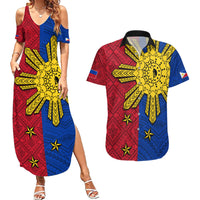 Philippines Sun Batok Tattoo Couples Matching Summer Maxi Dress and Hawaiian Shirt Polynesian and Yakan Pattern LT03 Red - Polynesian Pride