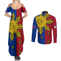 Philippines Sun Batok Tattoo Couples Matching Summer Maxi Dress and Long Sleeve Button Shirt Polynesian and Yakan Pattern LT03 - Polynesian Pride