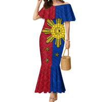 Philippines Sun Batok Tattoo Mermaid Dress Polynesian and Yakan Pattern LT03 Women Red - Polynesian Pride