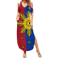 Philippines Sun Batok Tattoo Summer Maxi Dress Polynesian and Yakan Pattern LT03 Women Red - Polynesian Pride