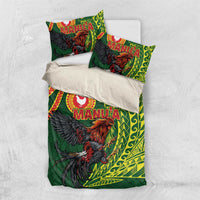 Proud of Manu'a Islands Bedding Set Rooster and Polynesian Art Wing Style LT03 US Twin 172cm x 218cm Green - Polynesian Pride