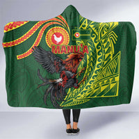 Proud of Manu'a Islands Hooded Blanket Rooster and Polynesian Art Wing Style LT03 One Size Green - Polynesian Pride
