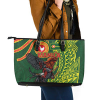 Proud of Manu'a Islands Leather Tote Bag Rooster and Polynesian Art Wing Style