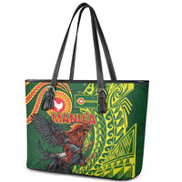 Proud of Manu'a Islands Leather Tote Bag Rooster and Polynesian Art Wing Style