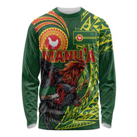Proud of Manu'a Islands Long Sleeve Shirt Rooster and Polynesian Art Wing Style LT03 Unisex Green - Polynesian Pride