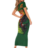 Proud of Manu'a Islands Short Sleeve Bodycon Dress Rooster and Polynesian Art Wing Style