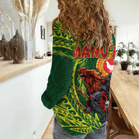 Proud of Manu'a Islands Women Casual Shirt Rooster and Polynesian Art Wing Style