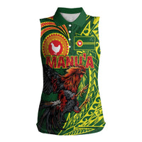 Proud of Manu'a Islands Women Sleeveless Polo Shirt Rooster and Polynesian Art Wing Style