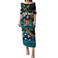 Fiji Day Puletasi Palm Tree With Plumeria Tapa Tribal Pattern