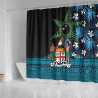 Fiji Day Shower Curtain Palm Tree With Plumeria Tapa Tribal Pattern