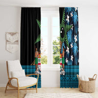 Fiji Day Window Curtain Palm Tree With Plumeria Tapa Tribal Pattern