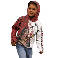 Maori Warrior Kid Hoodie Silver Fern New Zealand Map With Kowhaiwhai Pattern LT03 - Polynesian Pride