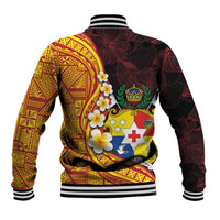 Tonga Culture Baseball Jacket Ngatu Pattern with Plumeria and Hibiscus LT03 - Polynesian Pride