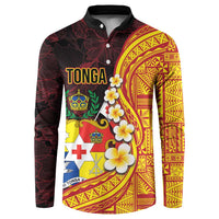 Tonga Culture Button Sweatshirt Ngatu Pattern with Plumeria and Hibiscus LT03 Black - Polynesian Pride