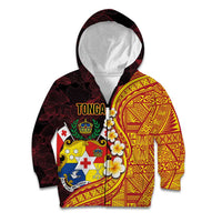 Tonga Culture Kid Hoodie Ngatu Pattern with Plumeria and Hibiscus LT03 Zip Hoodie Black - Polynesian Pride