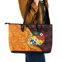 Tonga Culture Leather Tote Bag Ngatu Pattern with Plumeria and Hibiscus LT03 - Polynesian Pride