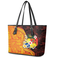 Tonga Culture Leather Tote Bag Ngatu Pattern with Plumeria and Hibiscus LT03 - Polynesian Pride