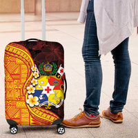 Tonga Culture Luggage Cover Ngatu Pattern with Plumeria and Hibiscus LT03 Black - Polynesian Pride