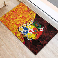 Tonga Culture Rubber Doormat Ngatu Pattern with Plumeria and Hibiscus LT03 - Polynesian Pride