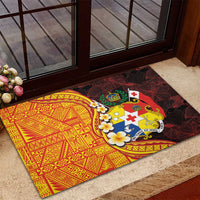 Tonga Culture Rubber Doormat Ngatu Pattern with Plumeria and Hibiscus LT03 - Polynesian Pride