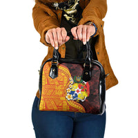 Tonga Culture Shoulder Handbag Ngatu Pattern with Plumeria and Hibiscus LT03 One Size Black - Polynesian Pride