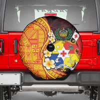 Tonga Culture Spare Tire Cover Ngatu Pattern with Plumeria and Hibiscus LT03 - Polynesian Pride