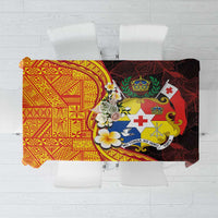 Tonga Culture Tablecloth Ngatu Pattern with Plumeria and Hibiscus LT03 Black - Polynesian Pride