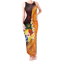 Tonga Culture Tank Maxi Dress Ngatu Pattern with Plumeria and Hibiscus LT03 Women Black - Polynesian Pride
