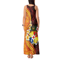 Tonga Culture Tank Maxi Dress Ngatu Pattern with Plumeria and Hibiscus LT03 - Polynesian Pride