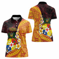 Tonga Culture Women Polo Shirt Ngatu Pattern with Plumeria and Hibiscus