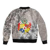 Tonga Culture Bomber Jacket Ngatu Pattern and Blooming Hibiscus