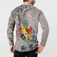 Tonga Culture Button Sweatshirt Ngatu Pattern and Blooming Hibiscus LT03 - Polynesian Pride