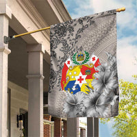 Tonga Culture Garden Flag Ngatu Pattern and Blooming Hibiscus LT03 House Flag Light Gray - Polynesian Pride