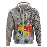 Tonga Culture Hoodie Ngatu Pattern and Blooming Hibiscus LT03 Zip Hoodie Light Gray - Polynesian Pride