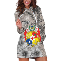 Tonga Culture Hoodie Dress Ngatu Pattern and Blooming Hibiscus LT03 Light Gray - Polynesian Pride