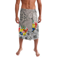 Tonga Culture Lavalava Ngatu Pattern and Blooming Hibiscus LT03 Light Gray - Polynesian Pride