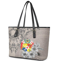 Tonga Culture Leather Tote Bag Ngatu Pattern and Blooming Hibiscus LT03 - Polynesian Pride