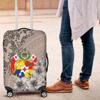 Tonga Culture Luggage Cover Ngatu Pattern and Blooming Hibiscus LT03 Light Gray - Polynesian Pride