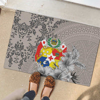 Tonga Culture Rubber Doormat Ngatu Pattern and Blooming Hibiscus LT03 - Polynesian Pride