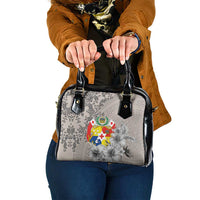 Tonga Culture Shoulder Handbag Ngatu Pattern and Blooming Hibiscus LT03 One Size Light Gray - Polynesian Pride