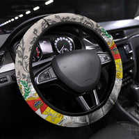 Tonga Culture Steering Wheel Cover Ngatu Pattern and Blooming Hibiscus LT03 Universal Fit Light Gray - Polynesian Pride