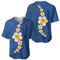 Polynesian Hibiscus and Plumeria with Tapa Pattern Baseball Jersey Blue Color