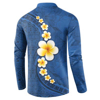 Polynesian Hibiscus and Plumeria with Tapa Pattern Button Sweatshirt Blue Color LT03 - Polynesian Pride